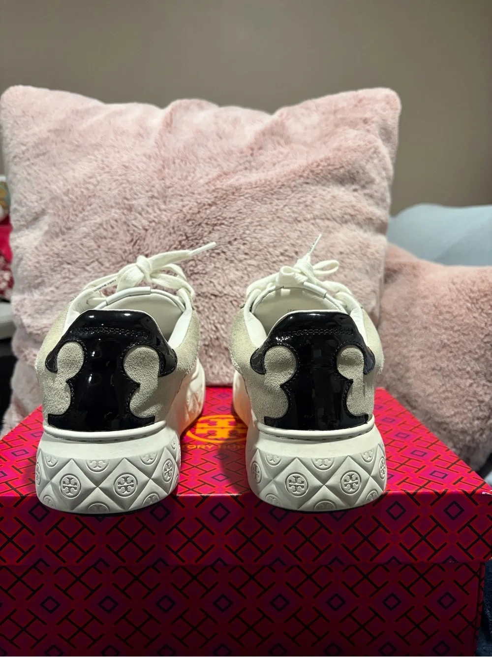 Tory Burch White Platform Sneakers with Black Heel Detail